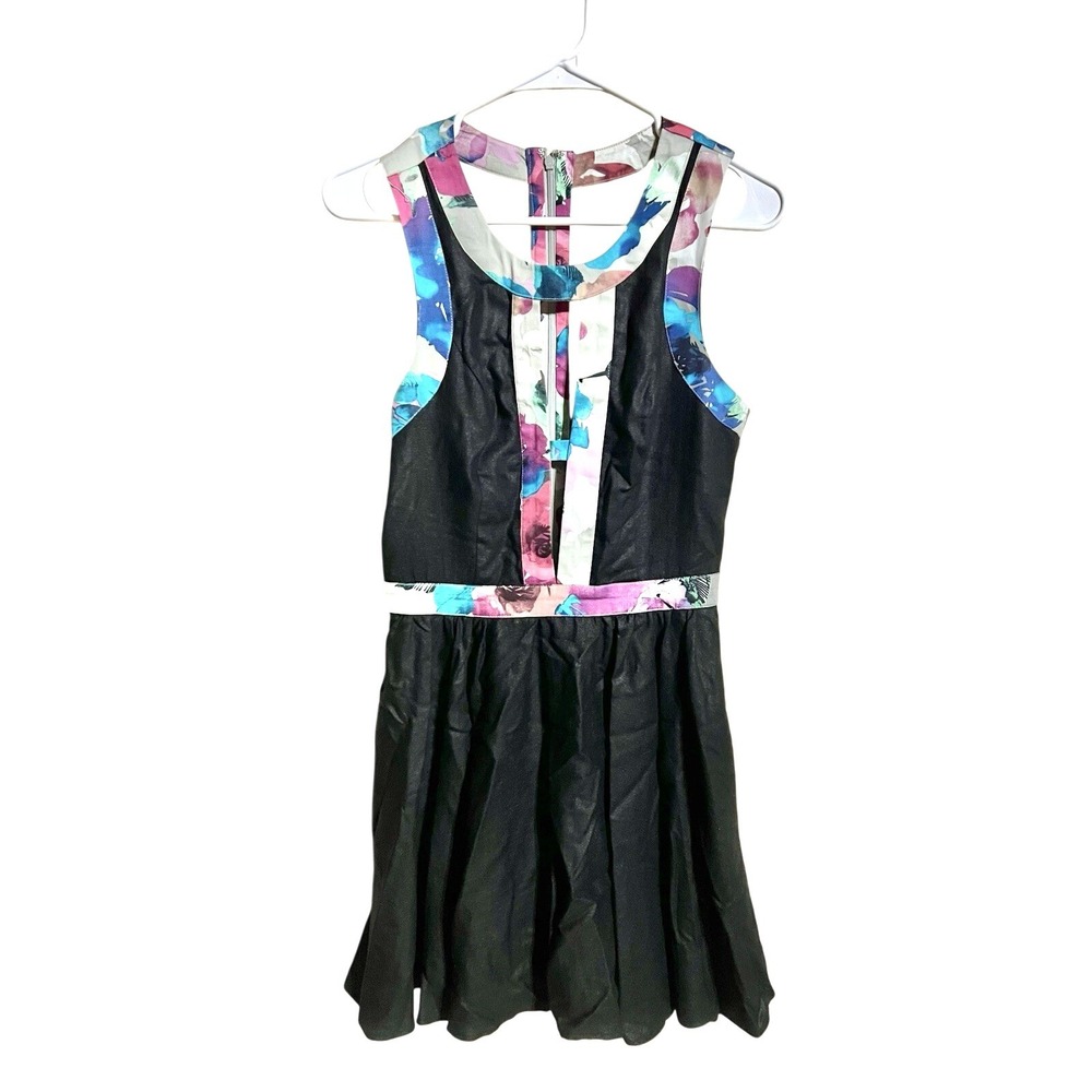 Keepsake The Label Black Coated Floral Cutout Fit & Flare Mini Dress Pockets M